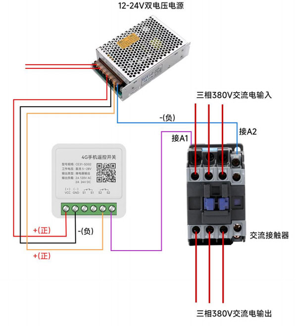 7-CE31-SD02遥控开关外接380V接触器接线图