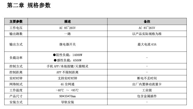 4G手机遥控开关产品参数